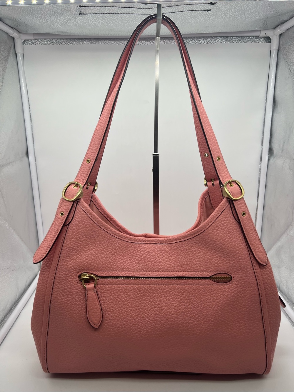 COACH C4824 Lori Candy Pink Rose Soft Pebbled Leather Shoulder Bag Hobo Tote - Picture 7 of 17